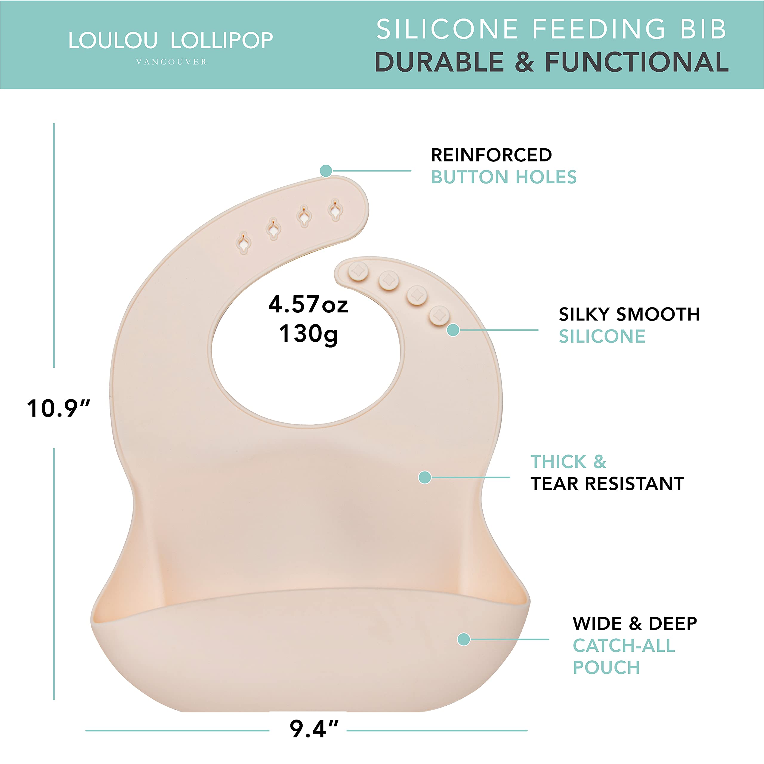 Loulou Lollipop Waterproof Silicone Baby Bib, Easy To Clean Coconut Cream, Coconut Milk, 3-36 Month - Image 2