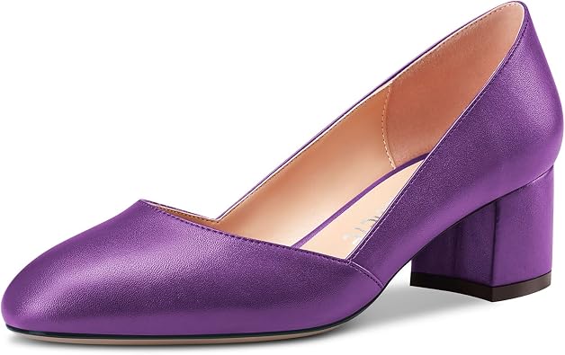 Castamere Women Chunky Block Low Heel Pumps Slip-on Classic Cute Dress 2.0 Inches Heels Close Round Toe Shoes