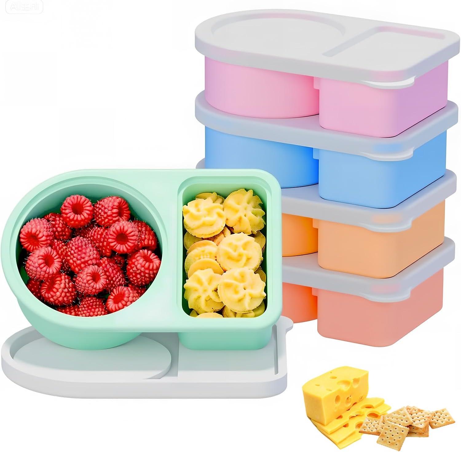 5 Pack Silicone Snack Containers with Lid, Reusable Leakproof Snack Box ...