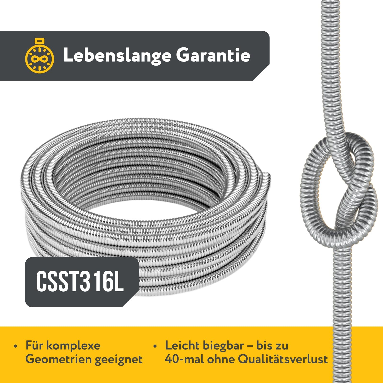 Stahlmann CSST316L rura falista ze stali nierdzewnej do opalania wodą w pierścieniu, wyżarzona, rura solarna, rura ochronna na kabel, rura grzewcza DN20 x 10 m