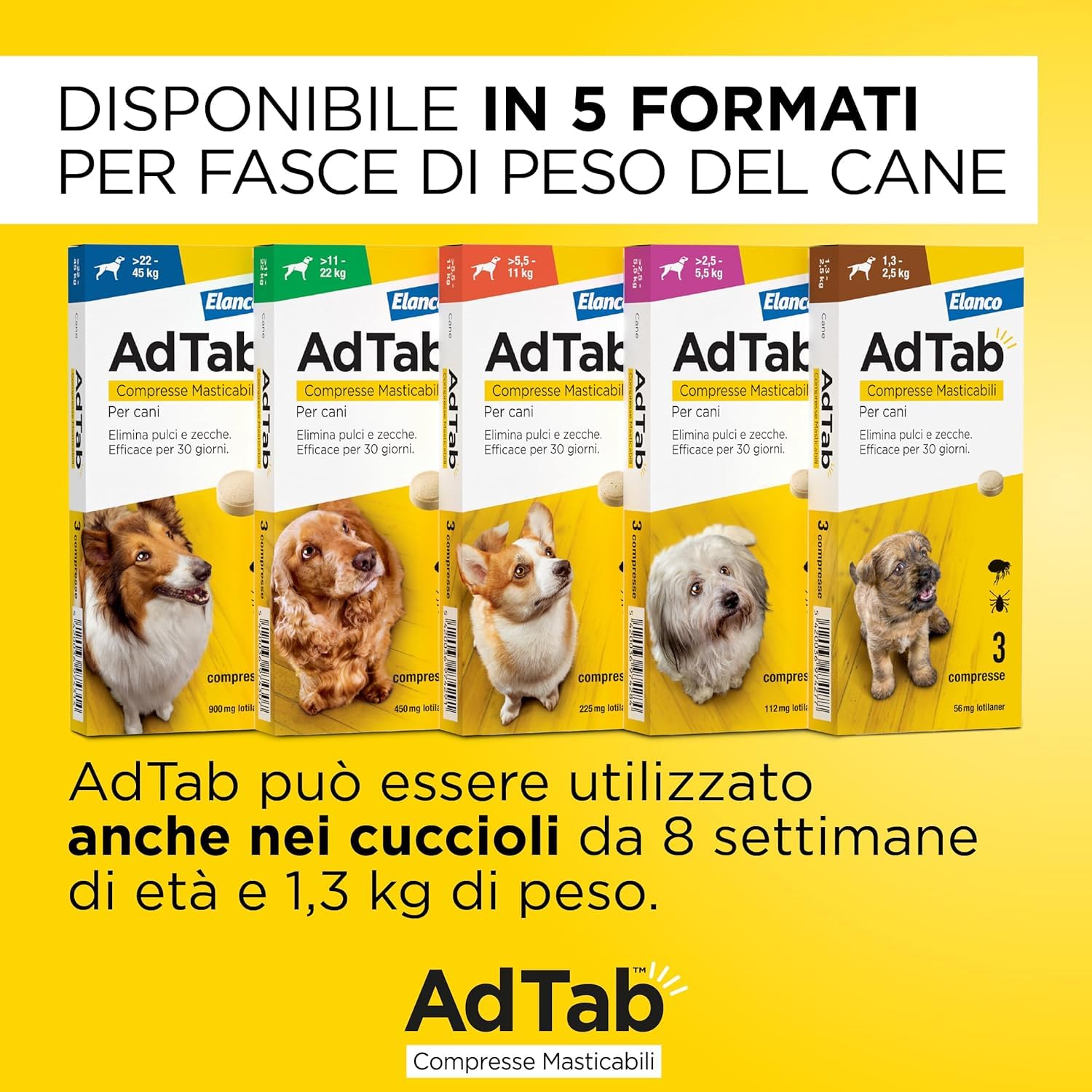AdTab Compresse Masticabili per Cani >11-22 kg - 6 Compresse
