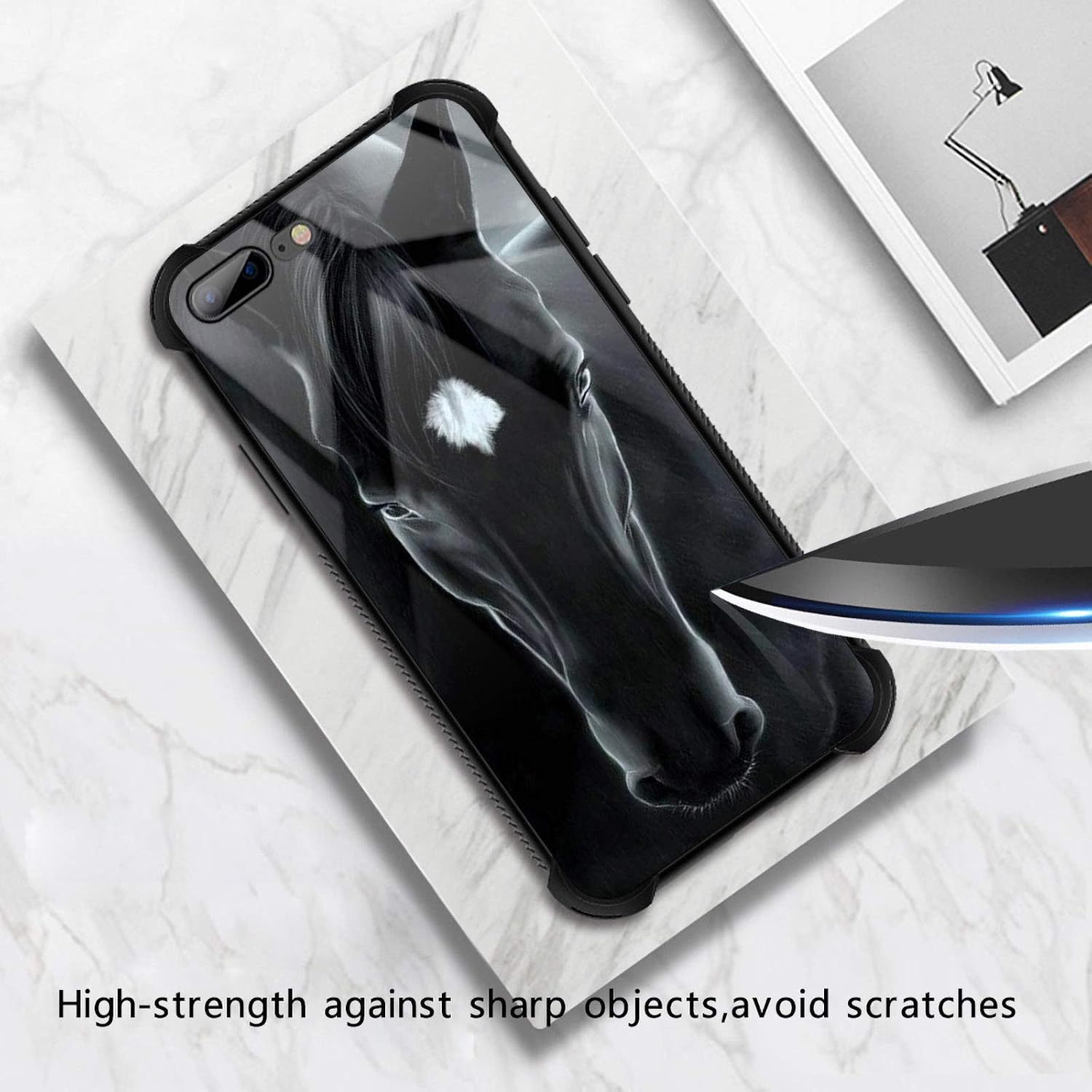 CARLOCA iPhone 8 Case,iPhone SE 2020 Case,Black Horse iPhone 7 Cases for Girls Boys,Graphic Design Shockproof Anti-Scratch Drop Protection Case for Apple iPhone 7/8/SE2