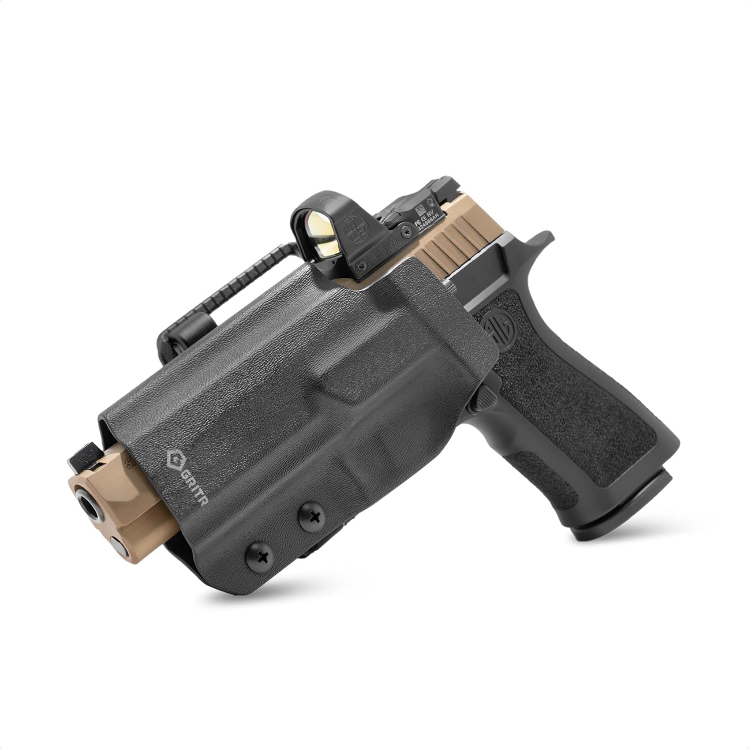 GRITR OWB Kydex Sig Sauer P320 Holster for Men & Women w/Optic Cut, Open Bottom, Adjustable Cant, Safariland QLS/G-Code RTI Attachments Compatible - Right/Left Hand Options
