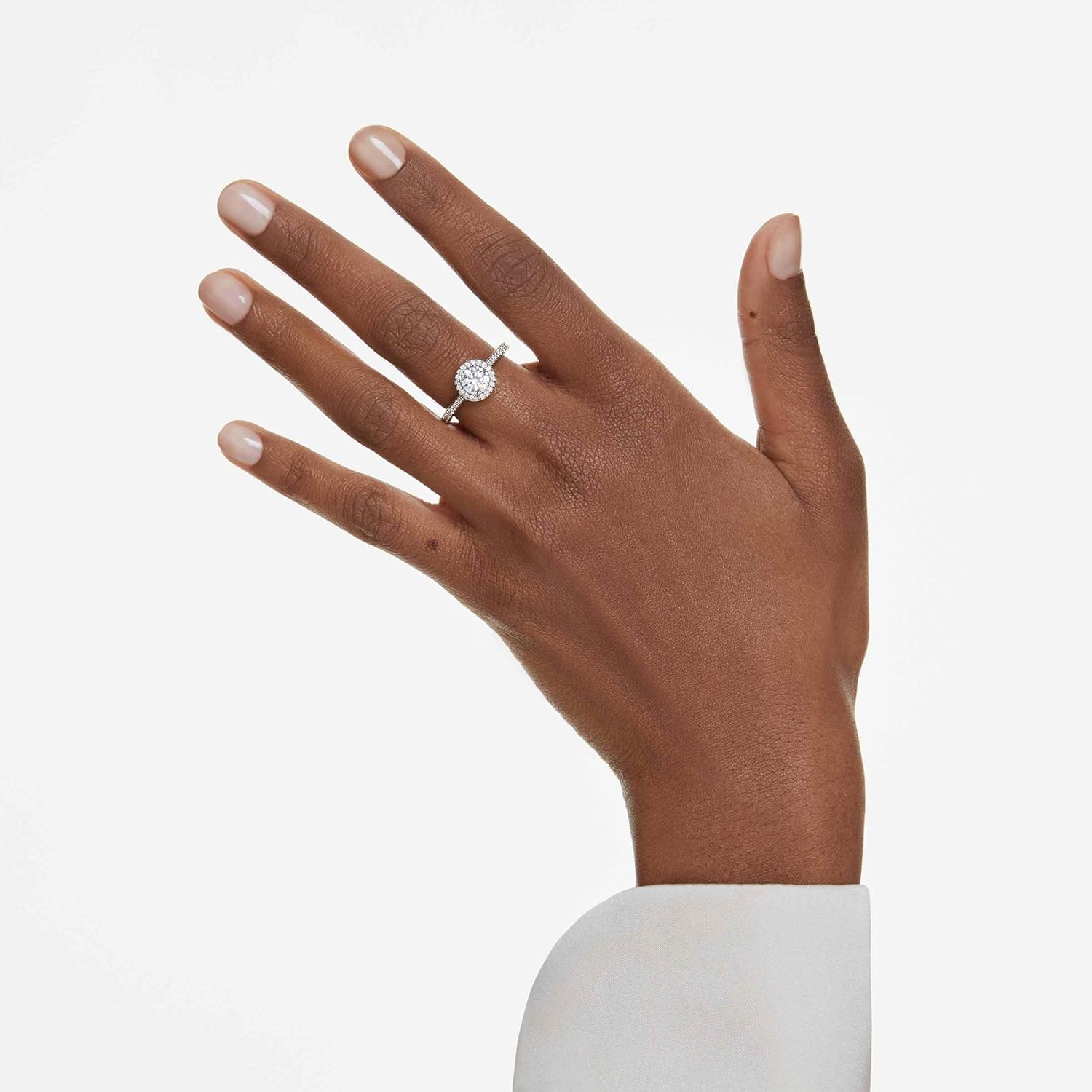 Swarovski Una Angelic ring, Round cut, Clear, Silver-tone finish, Size 6 3/4