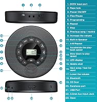 KOVCDVI Hordozható CD Lejátszó Bluetooth Funkcióval 1500 mAh Akkumulátor Hangszóróval USB AUX Lejátszás LCD Kijelző A-B Ismétlés 8