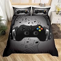 Vista 30 de Juego de ropa de cama geométrica roja, gris y negra, funda de edredón con círculo geométrico para niños, niñas, hombres, dormitorio, diseño