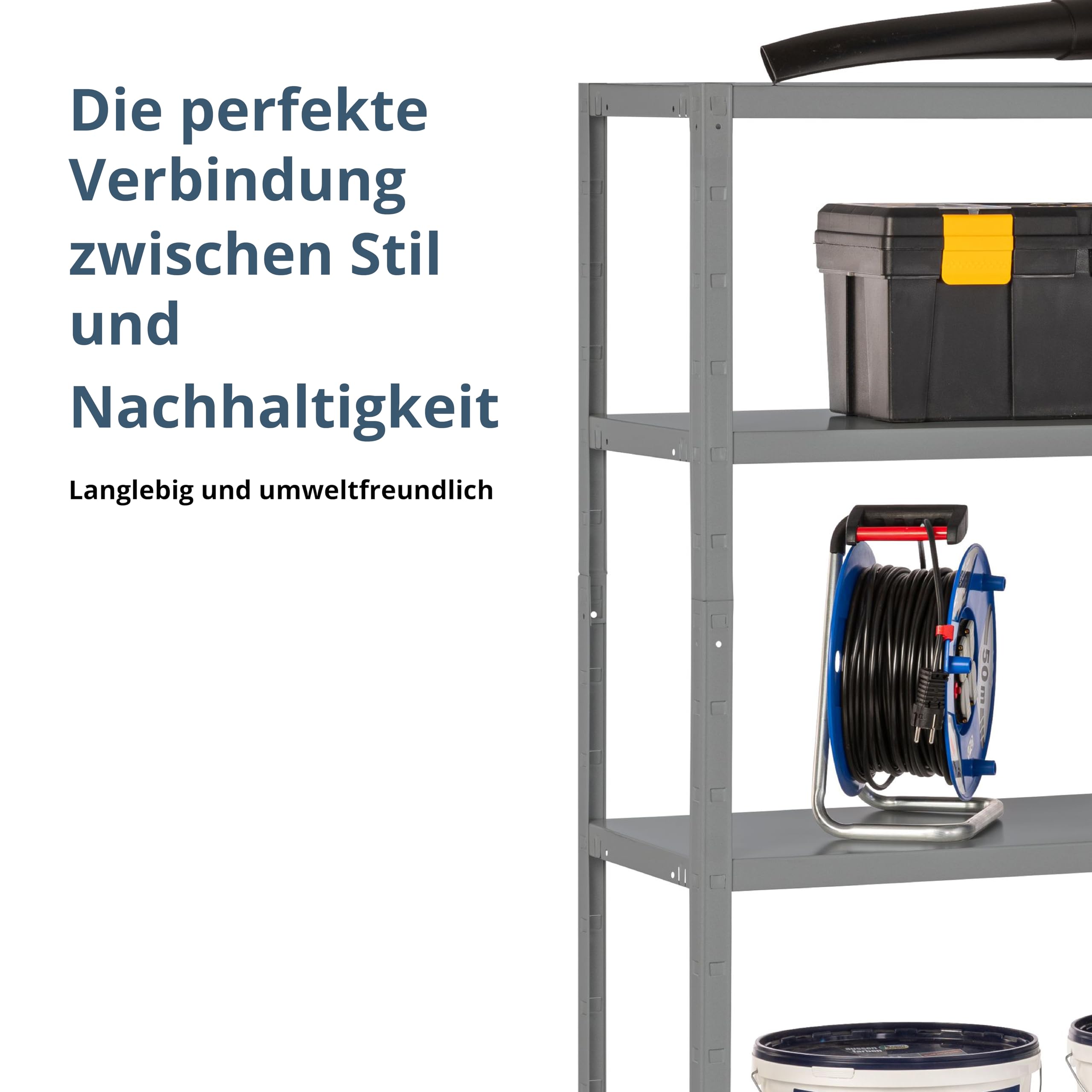 SCHULTE Regalwelt Steckregal mit 4 PowerMAX Fachböden, 65 kg Tragkraft, 190x100x40 cm (HxBxT), Granit-Struktur, Lagerregal, Werkstattregal, Kellerregal, Garagenregal, Metallregal