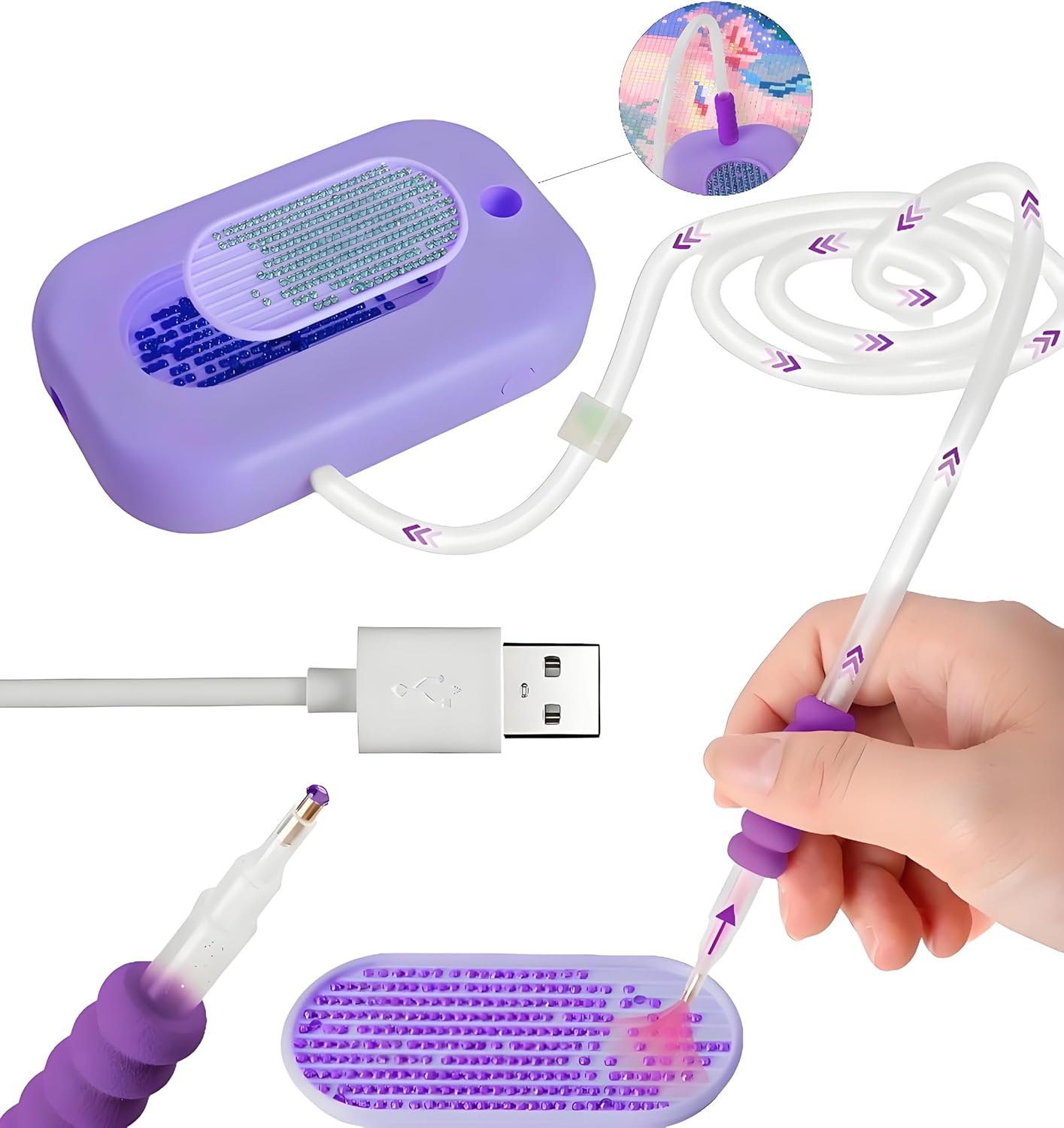 Diamond Art Painting Pen Kit for Adults, Electric Diamond Painting Pen with Storage Tray, Diamond Art Accessories Tools for Setting AB Stones Without Wax, Multifunctional & Long-Lasting (Purple)
