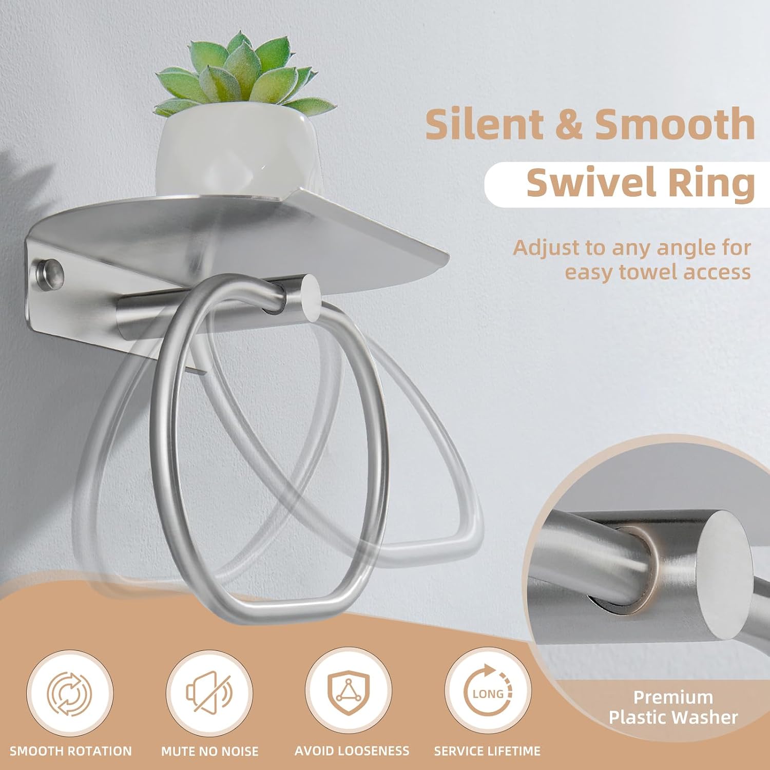 APLusee Brushed Nickel Towel Ring with Shelf, 304 Stainless Steel Wall Mounted Oval Towel Holder & Storage Shelf for Bathroom, RV, Small Space
