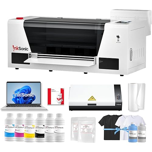 InkSonic A3+ F1080 DTF Printer with Oven & Laptop, 13” T-Shirt Printing Machine with Film Cutter, 24/7 Auto Maintenance H13 Printer with CISS & Printhead Inspection Station, Fast Than XP600