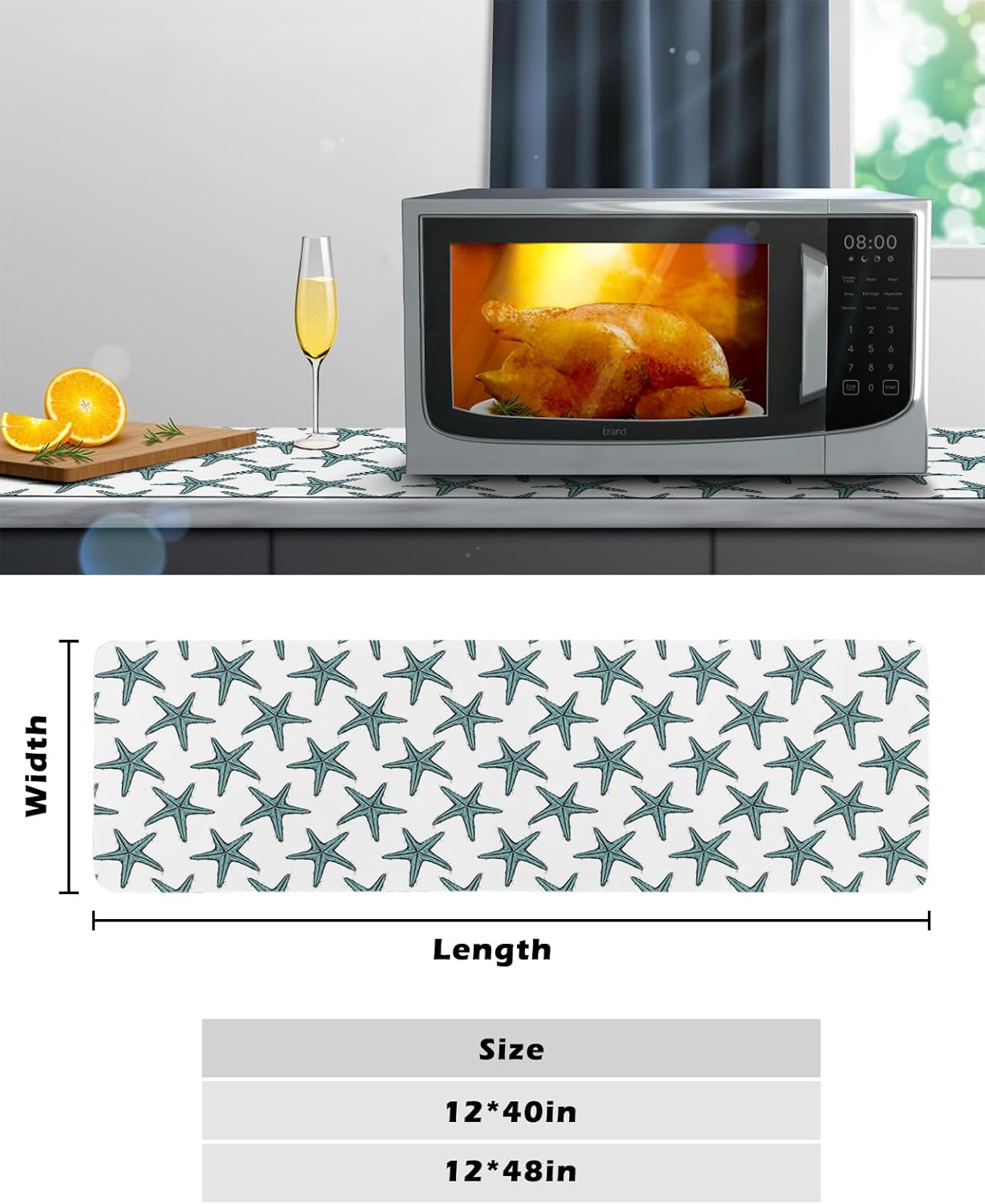 Heat Resistant Trivet & Table Runner Summer Aqua Green Starfish Texture White Hot Dishes Mat Table Protector Hot Pots Pans Pads Waterproof Placemats for Countertops 40x12 Inch