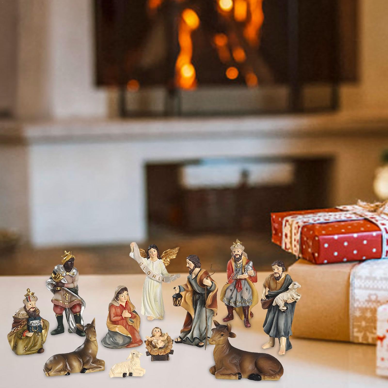 Krippenset mit 11 Figuren, Weihnachtskrippe handgefertigtes Weihnachtskrippenset Weihnachtskrippe mit Krippenfiguren Weihnachtsdekoration