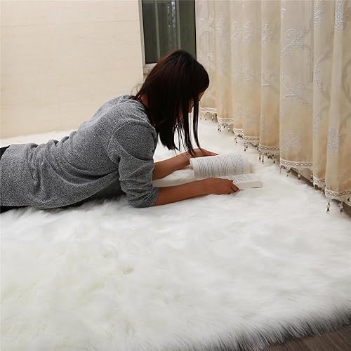 Meng Ge Plush Faux Fur Shaggy Area Rugs for Living Room Floor White 8'x10'