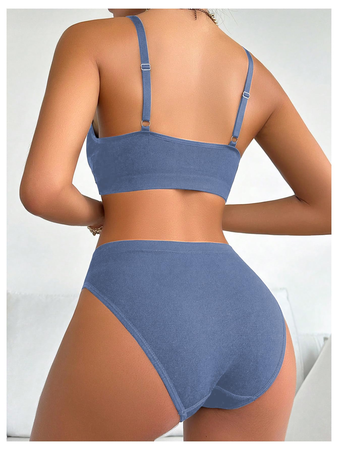 SOLY HUX Women's Lingerie Set 2 Piece Wireless Bra and Panty Underwear Sets: Large Pure Dusty Blue