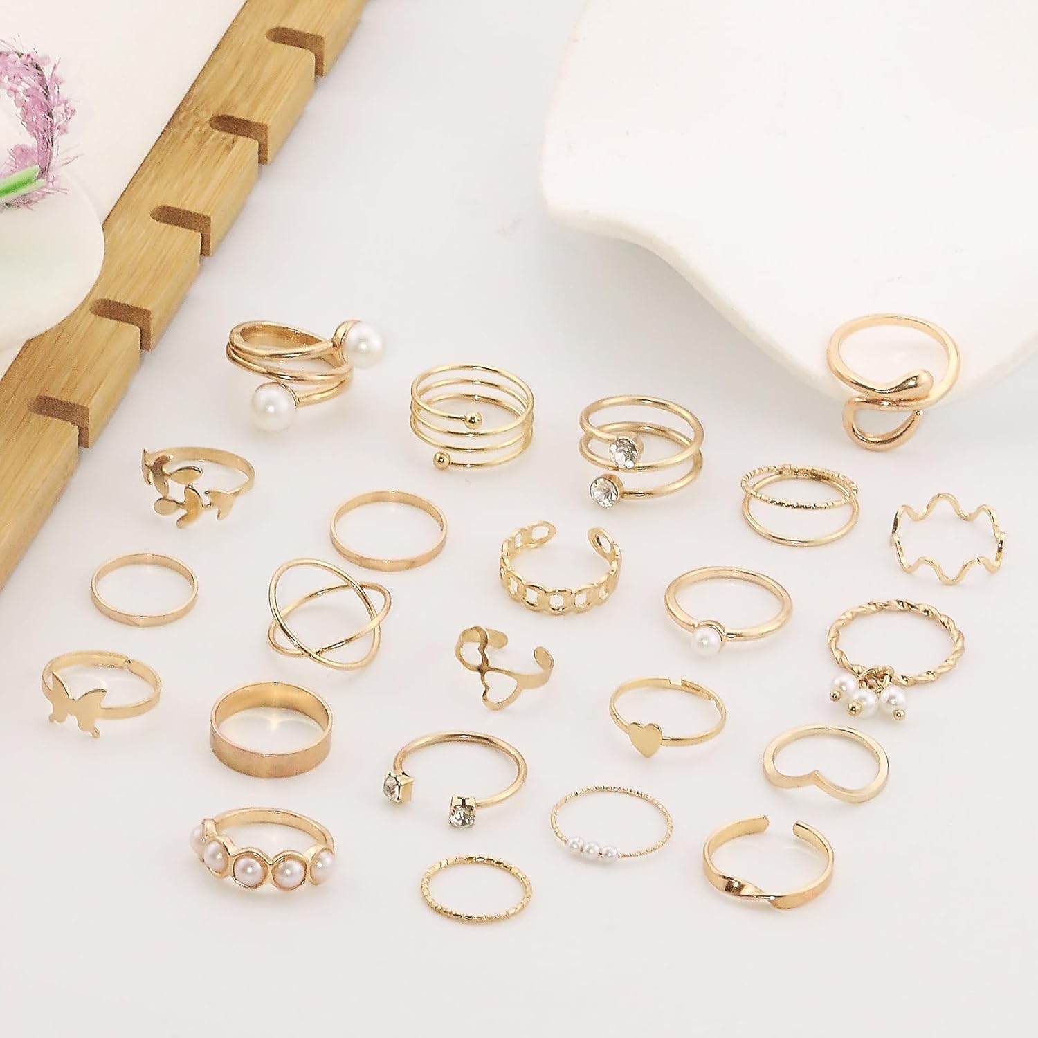 Boho Rings for Women Gold Rings Set Gold Butterfly Ring Stacking Knuckle Ring Trendy Dainty Cute Finger Jewelry Prom Costume Accessories - Image 4