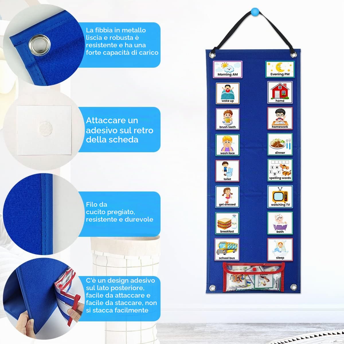 Agenda giornaliera visiva per bambini, strumento di aiuto all'apprendimento con 70 schede di pianificazione, attrezzature sensoriali ora e successive per casa e scuola