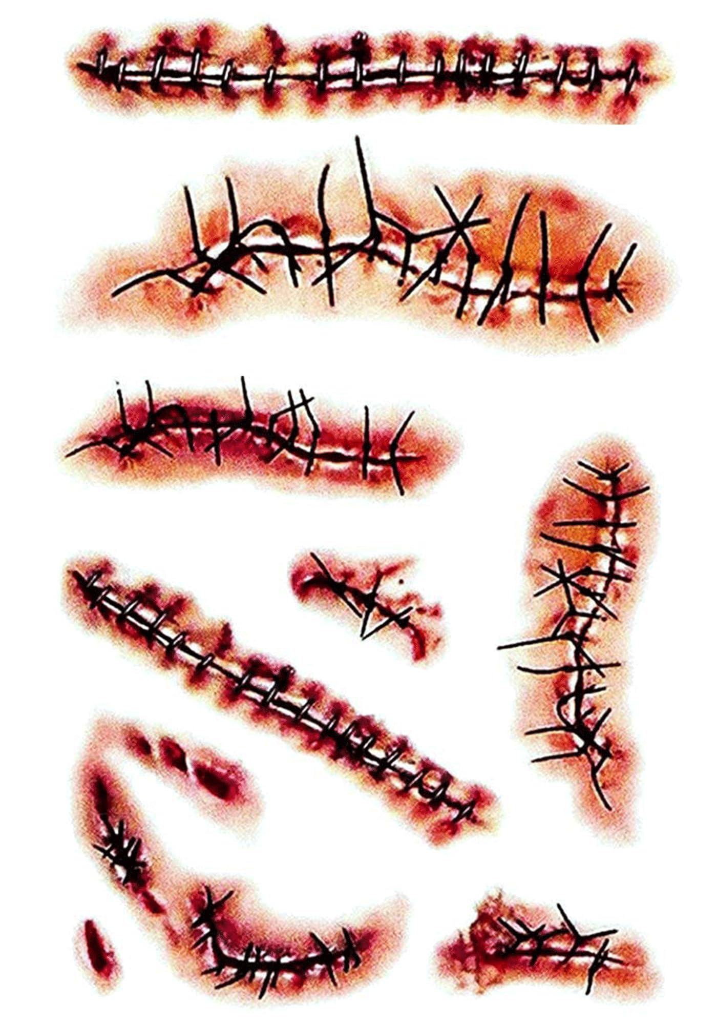 【10 Sheets】 Chucky Costume Women Tattoos Stickers Scars Tattoos Zombie Costume Women Adult Fake Scar Fake Blood Zombie Makeup Kit