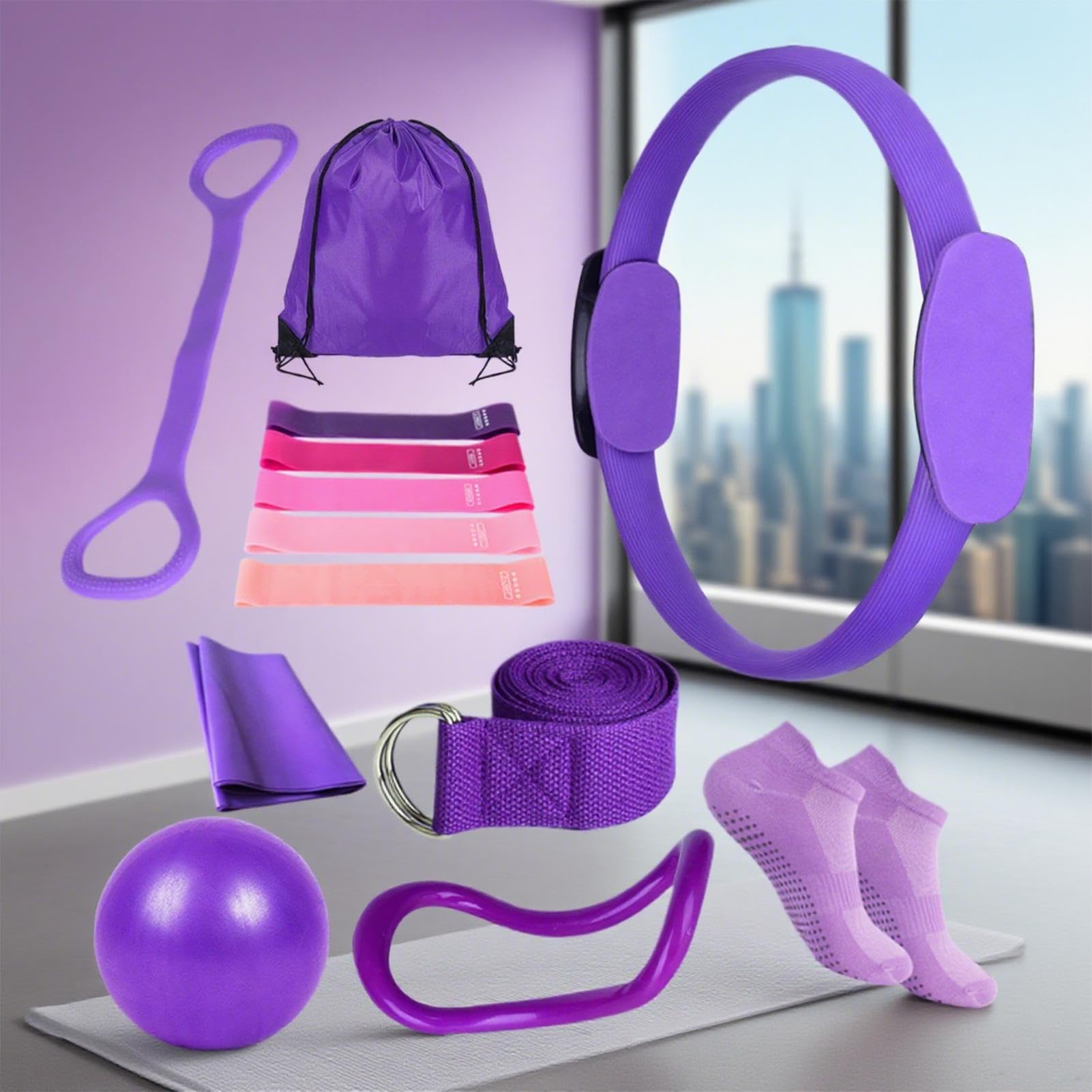 Kit Pilates Maison, Ensemble Yoga Pilate Femme, Accessoires Gymnase Domicile Stabilité Flexibilité Force