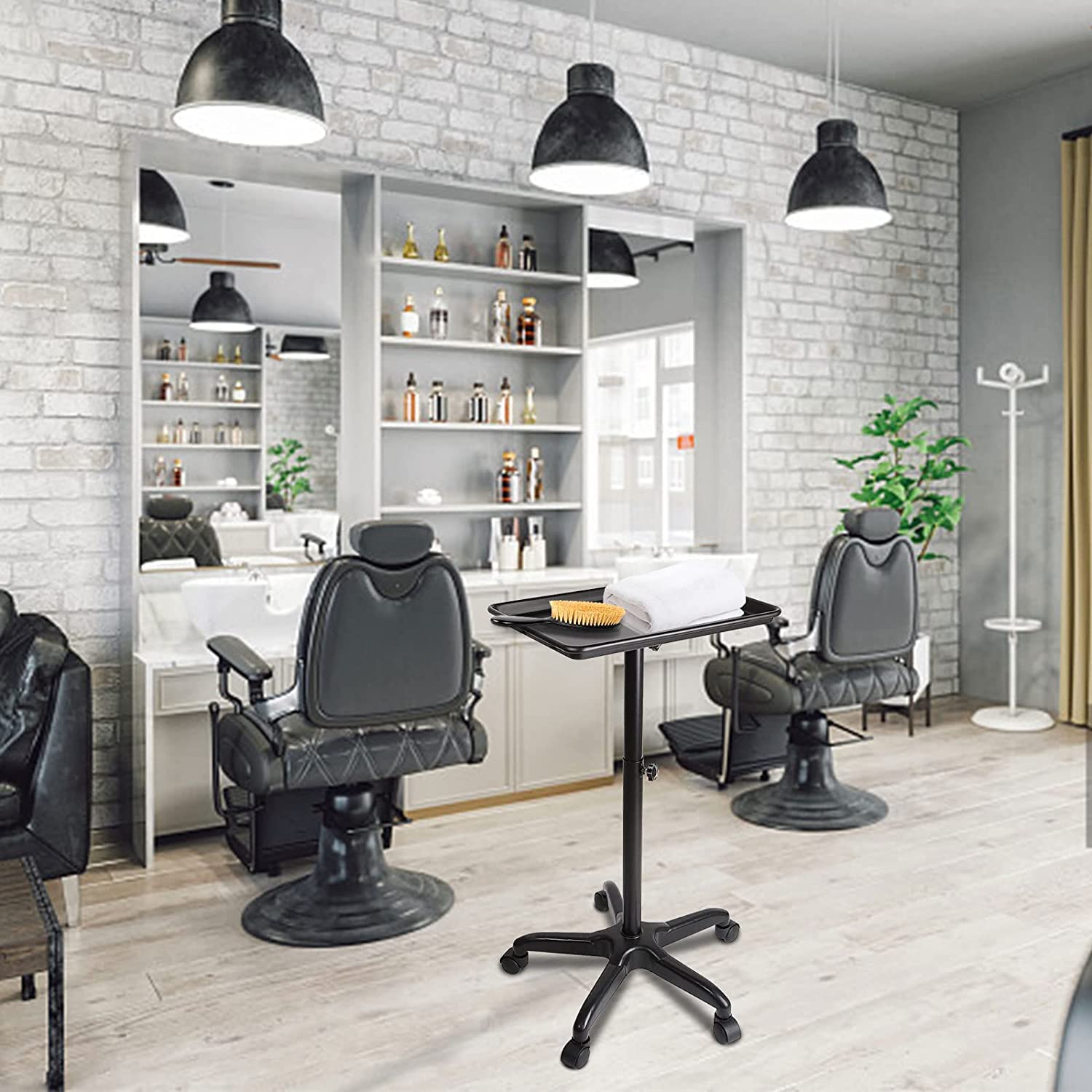 Salon Tablett mit Rädern Aluminiumwagen Beauty Trolley Einstellbare Höhe 360 Grad Schwenkräder für Dental Carts Friseur Cart Schwarz