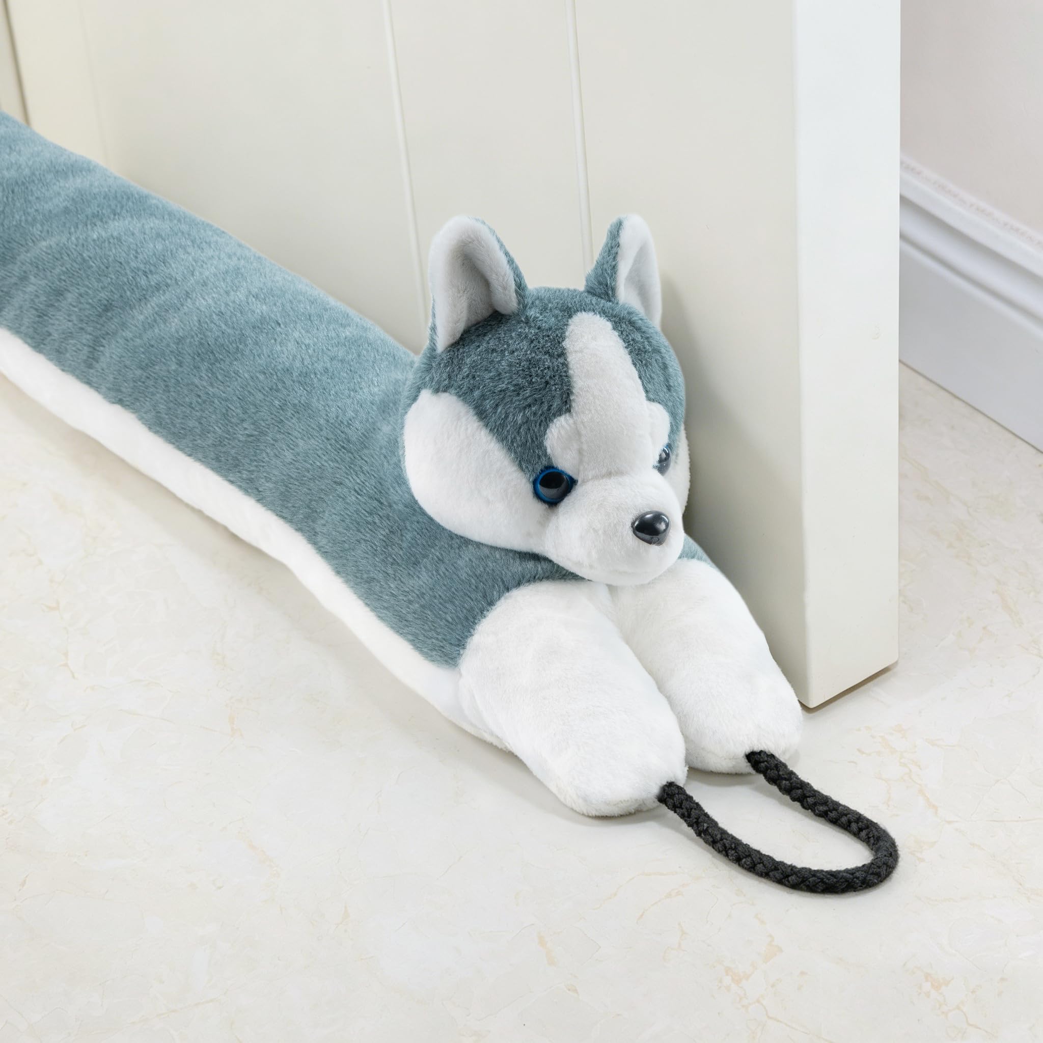 Marwood Under Door Draft Stopper Decorative Wind Stopper 48 inch for Door &amp; Window, Weighted Animal Air Draft Stopper Snake Noise Blocker for Bottom of Door with Hanging Loops - Husky