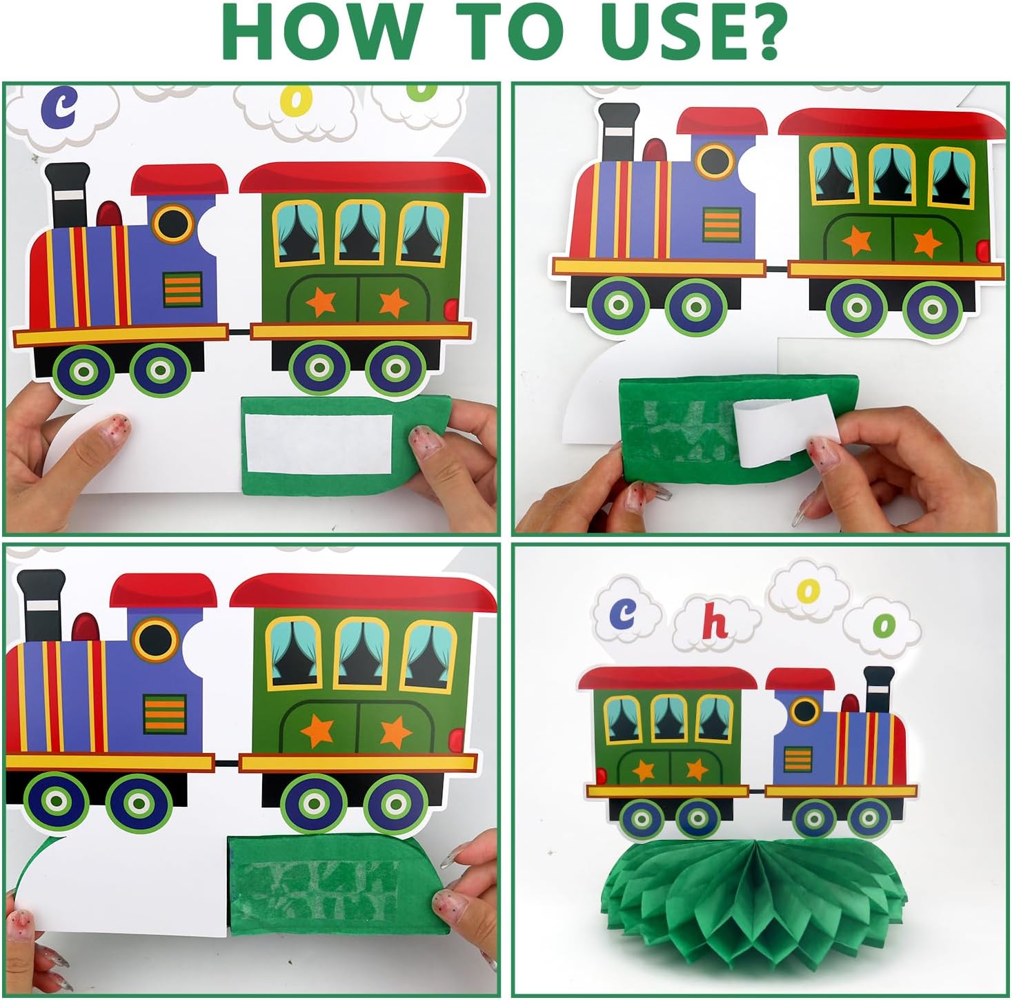 Train Party Decorations , Includes Happy Birthday Banner, Cake Toppers, Birthday Backdrop, Train Stickers, Balloons, Honeycomb Centerpieces, for Train Party Vehicle Party Supplies - Image 7