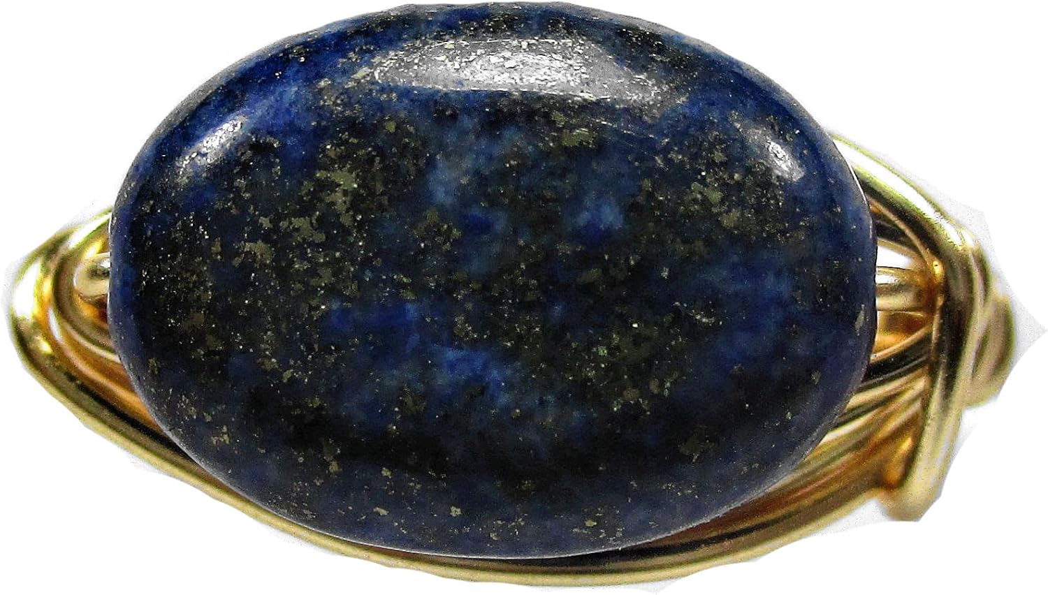 Blue-Gold Lapis Lazuli Gemstone Handmade Copper-Gold-Silver Solitaire Wire Wrap Womens Ring Jewelry Gift for Her Hand-Crafted in USA