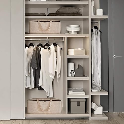 Miniatura 6 de Surblue Organizador de bolsas de almacenamiento de ropa con asas duraderas, tela gruesa, gran capacidad para mantas, edredones, ropa de cama (beige,