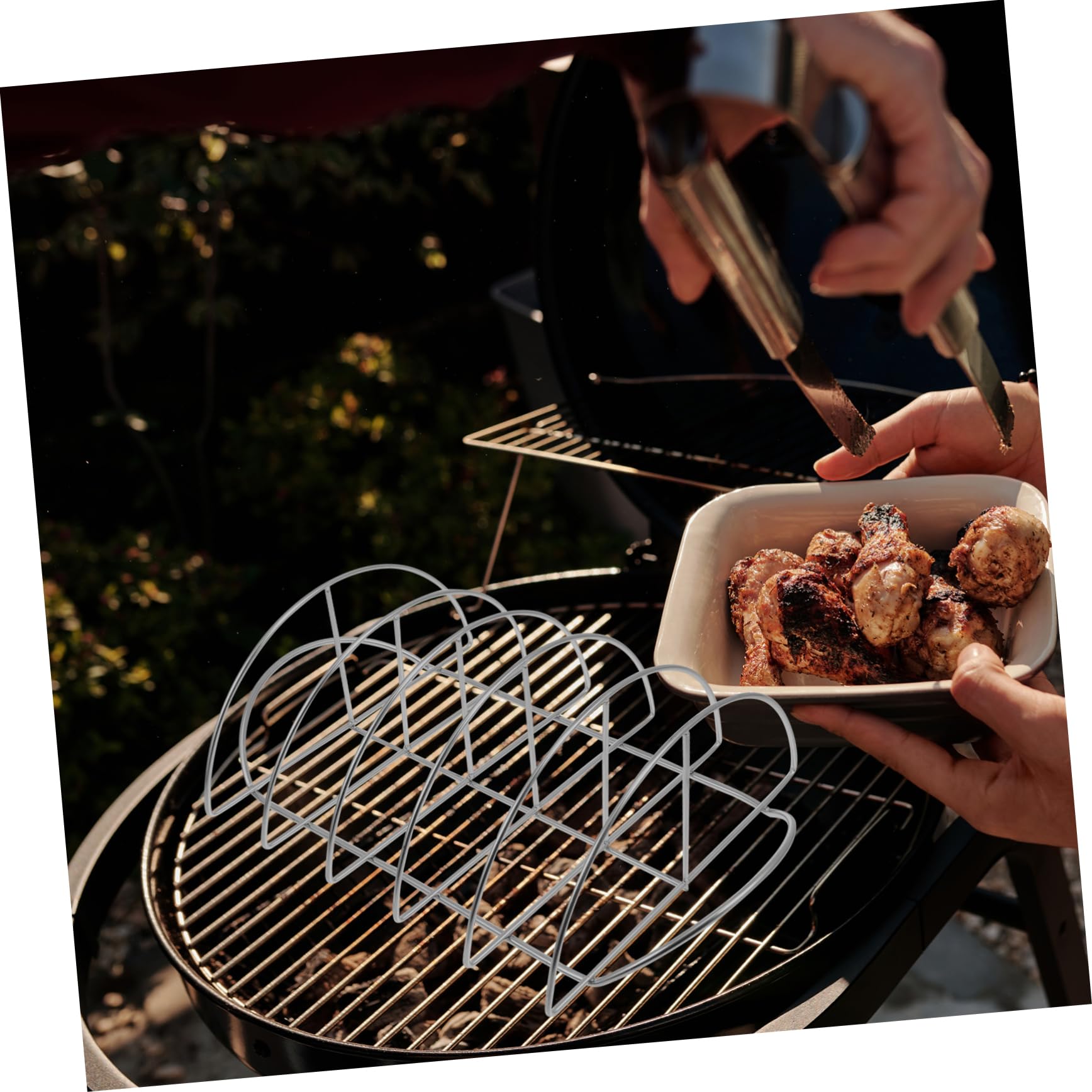 Abaodam Grillzubehör Rippchenhalter aus Edelstahl Tragbares Steakgestell mit Schneller Wärmeleitung für Heim und Picknick Barbecue