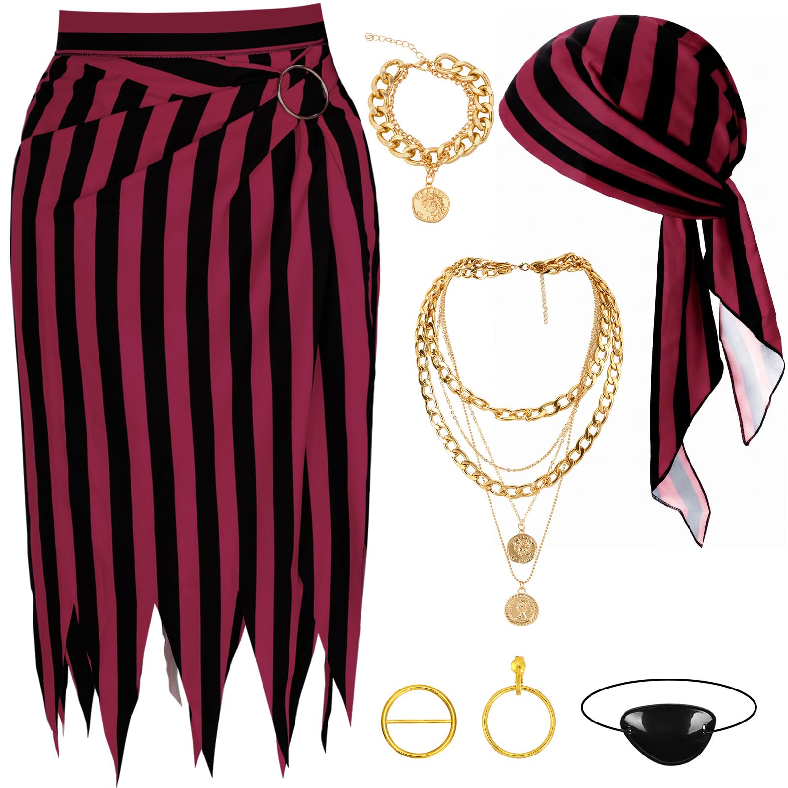 DTOFOOT Pirate Costume Women Halloween Accessories Set Red Skirt Scarf Outf โ image 1