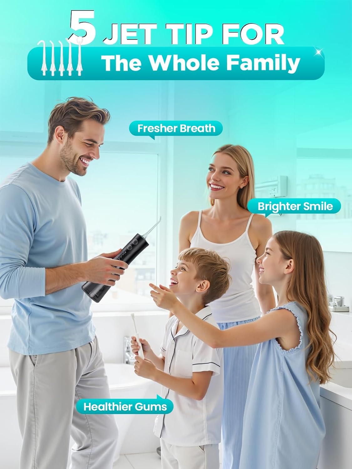 Portable Water Flosser for Teeth Pick - Cordless Electric Oral Irrigator for Adults & Sensitive Gums 300ML Braces Cleaning 5 Jet Tips, IPX7 Waterproof for Travel, Rechargeable BPA-Free 4 Modes