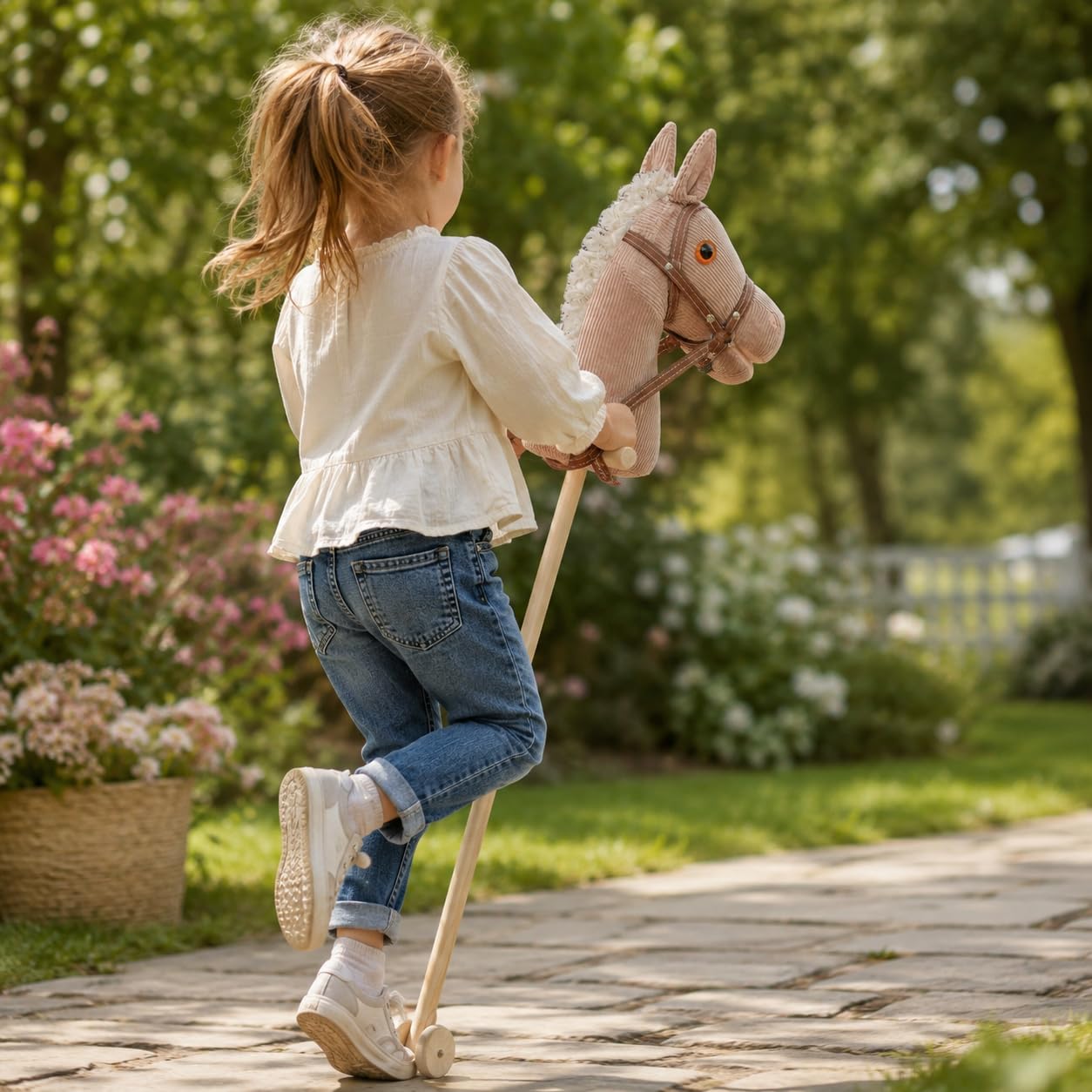 Sweety Toys 5116 Koń na kijku Cordy Cord bawełna bawełna, bardzo szlachetny, galop i łapacz koni