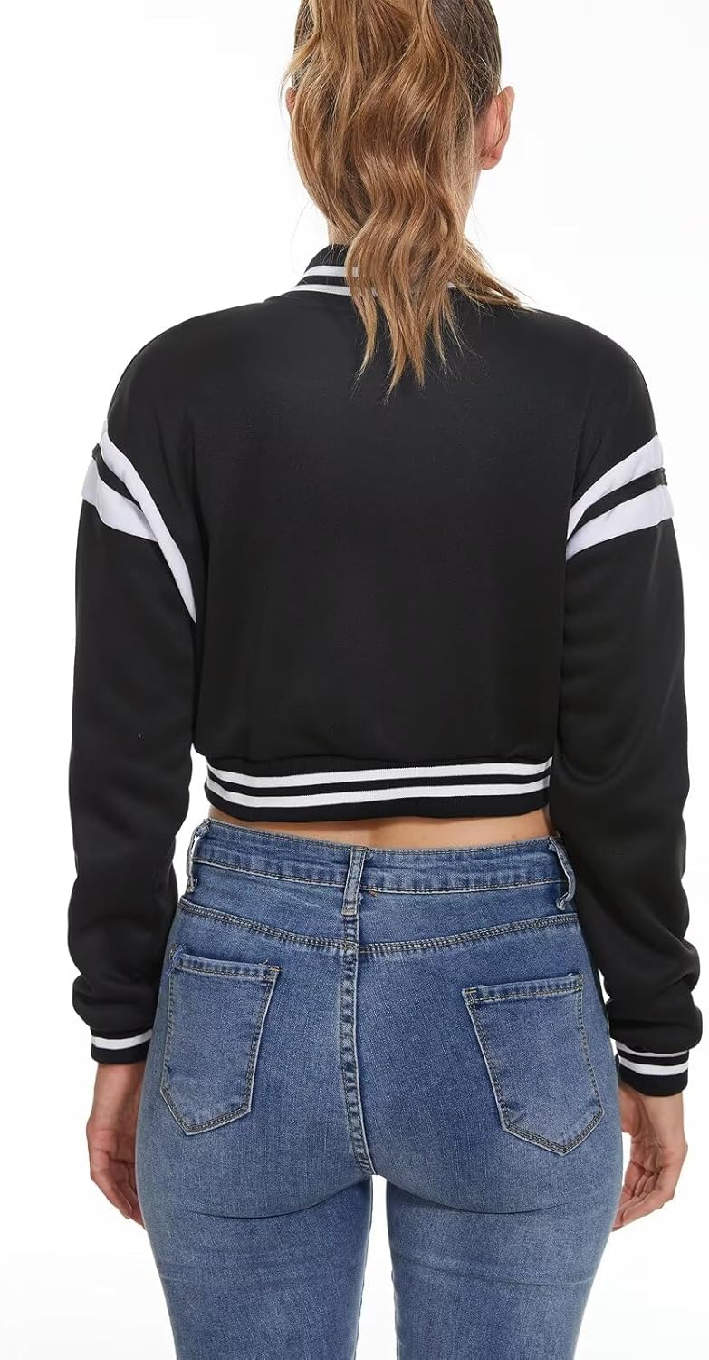 Women's Baseball Varsity Jacket Vintage Crop Top Letter Print College Letterman Coat Bomber Jackets - Image 3