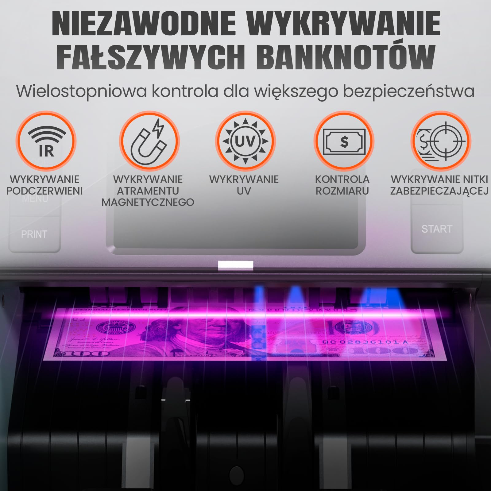 MV-400 liczarka banknotów 1CIS z ekranem dotykowym | bezpieczna | dokładna | błyskawicznie | liczenie mieszanych nominałów, wykrywanie fałszywych banknotów testowane przez EBC