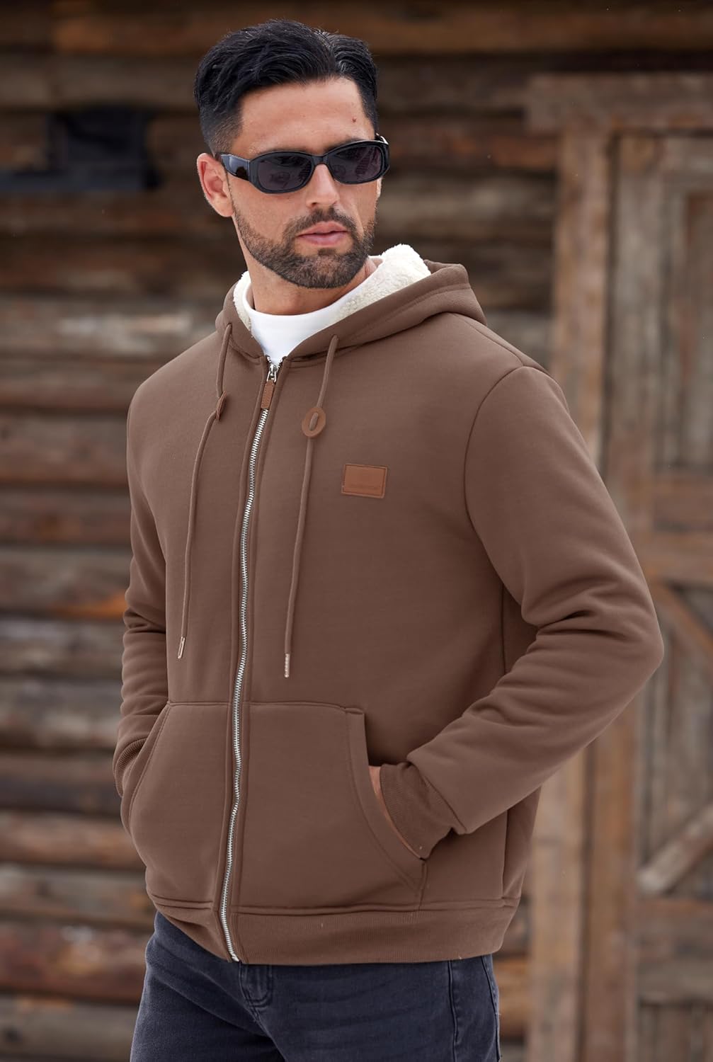 Herberton Men's Zip Up Sherpa-Lined Hoodie Jackets Winter Midweight Fleece Sweatshirt Coffee Small - Image 8