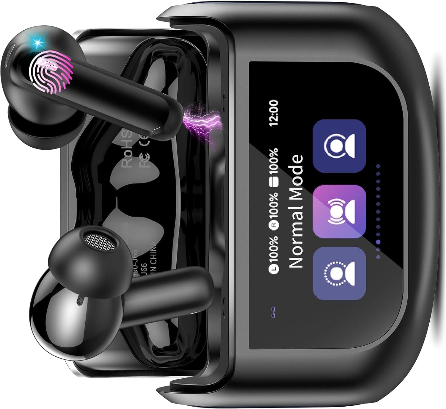 Cuffie Bluetooth con Touch Screen, ANC/ENC Cancellazione Rumore Auricolari | 48 Ore Autonomia, 5 EQ/Modalità Trasparenza, Stereo Hi-Fi, Bluetooth 5.4 Cuffiette, IPX7 Impermeabili Cuffie Senza Fili Sport