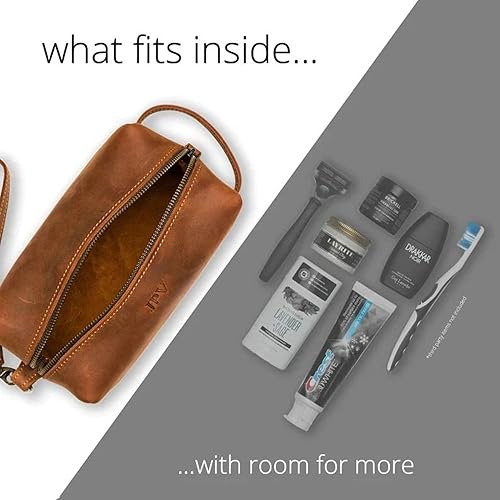 Miniatura 5 de PEGAI Personalized 100% Leather Toiletry Bag for Men, Travel Organizer, Handmade & Monogrammed, Embossed, Perfect Gift Idea, Lee (Mahogany)