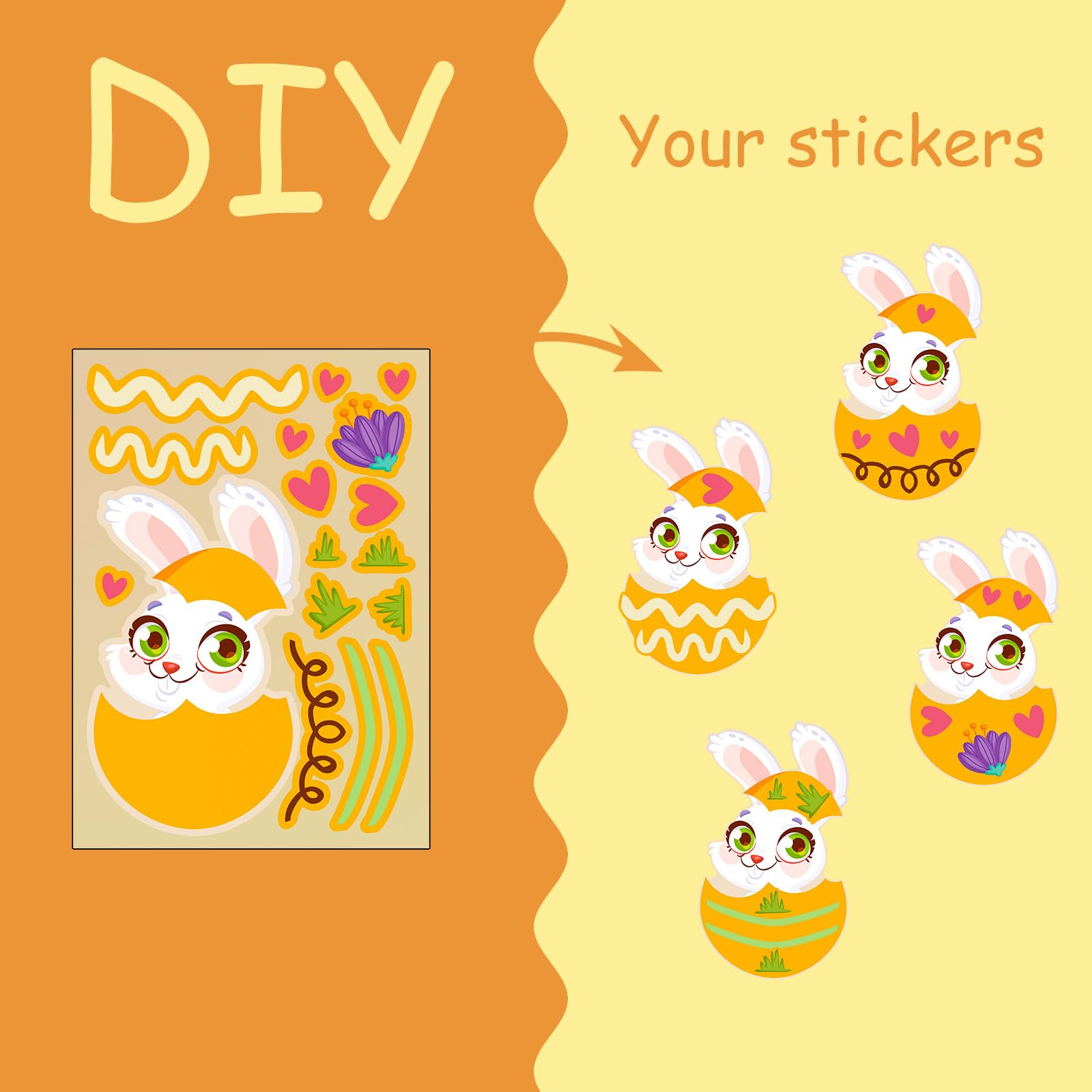 36 Sheets Easter Rabbit Make a Face Stickers+50 Themed Stickers - Image 2