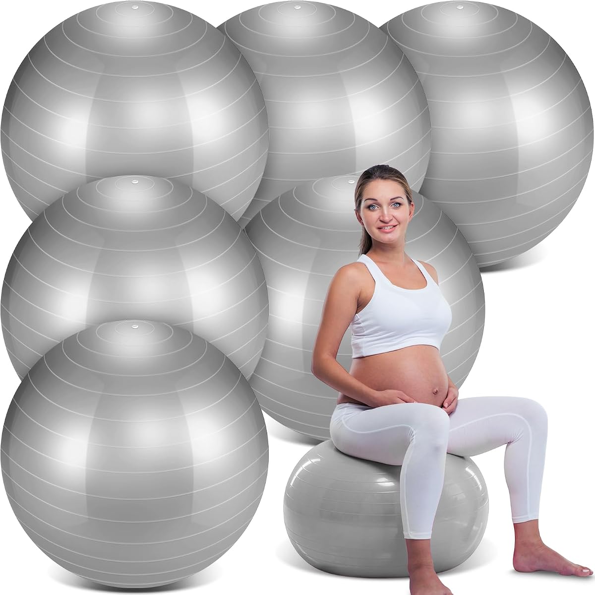 6 Pack Exercise Ball Bulk Inflatable Pregnancy & Workout Ball 22 Inch Heavy Duty Pilates Ball for Yoga Stretching Therapy Balance Physical Fitness