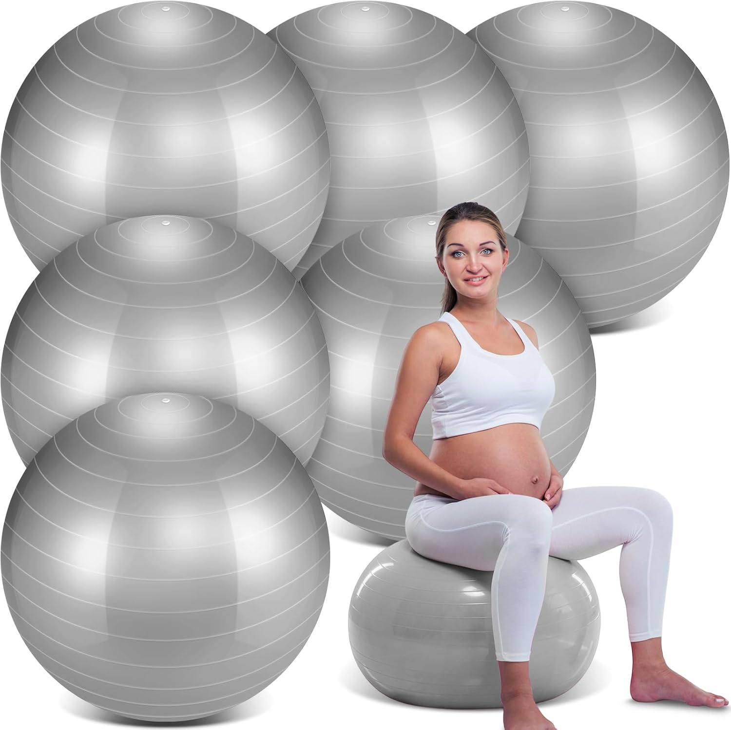 Hungdao 6 Pack Exercise Ball Bulk Inflatable Pregnancy & Workout Ball 22 Inch Heavy Duty Pilates Ball for Yoga Stretching Therapy Balance Physical Fitness