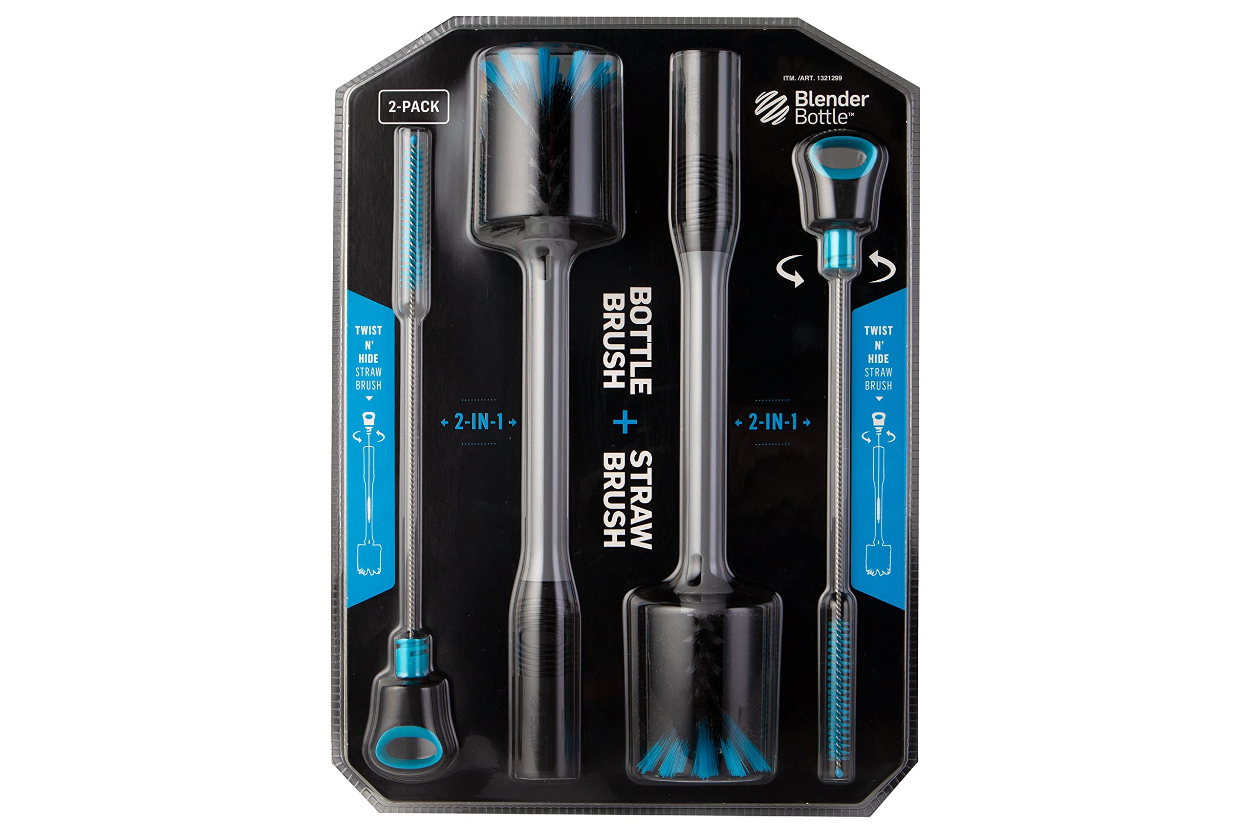 BlenderBottle 2-in-1 Shaker Bottle and Straw Cleaning Brush, 2 Pack