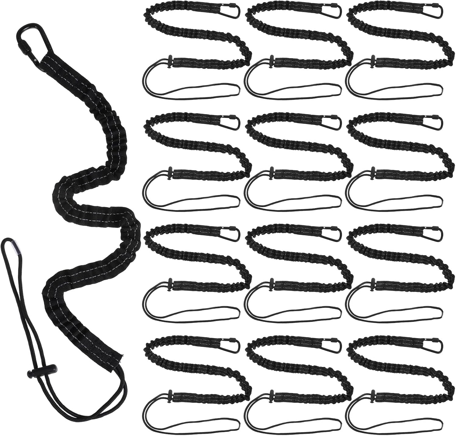 12Pcs Safety Tether Tool Lanyard, Standard Length Tough Adjustable Fall Protection Tether with Aluminum Screw Lock Buckle, Shock Cord Stopper & Retractable Loop End for Window Cleaners Roofers