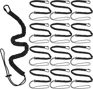 12Pcs Safety Tether Tool Lanyard, Standard Length Tough Adjustable Fall Protection Tether with Aluminum Screw Lock Buckle, Shock Cord Stopper & Retractable Loop End for Window Cleaners Roofers