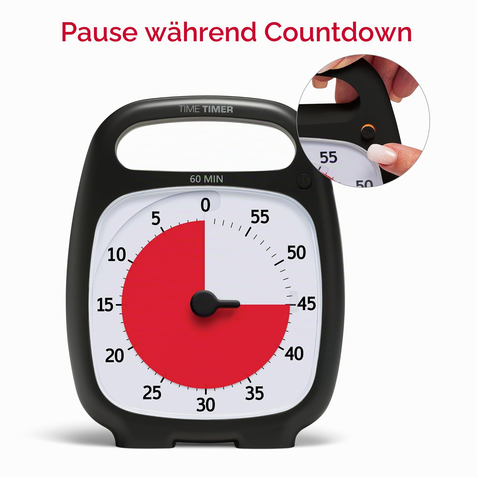 TIME TIMER PLUS 60 Minuten Visueller Analog-Timer Uhr - Optionaler Akustischer Alarm (Lautstärkeregler) Kein lautes Ticken; Zeitmanagement-Gerät (Schwarz)