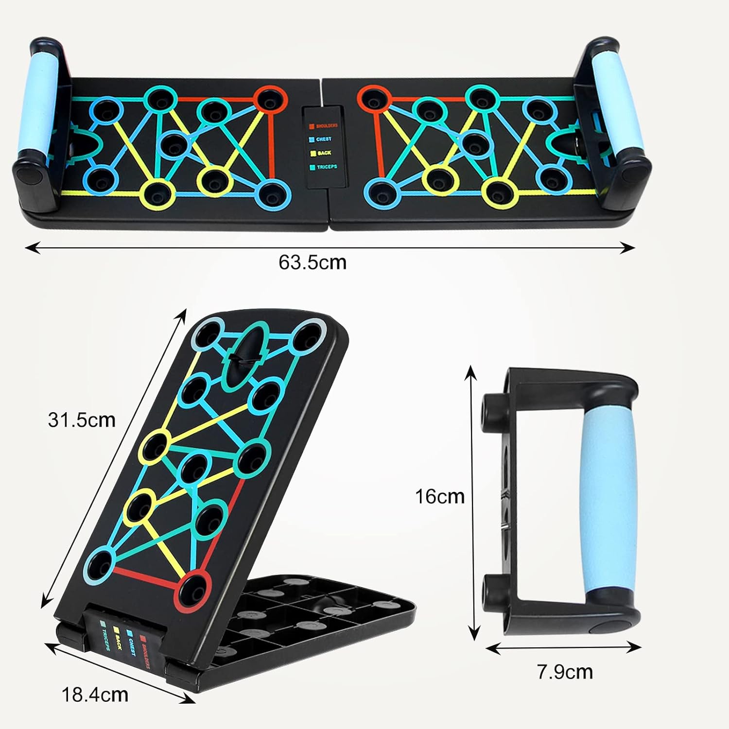 Artanchao Push Up Board,17 in 1 Press Up Board Pieghevole Portatile con Maniglia Gomma,Tavola per Flessioni per Allenamento Muscolare, Esercizi a Palestra o Casa - Immagine 3