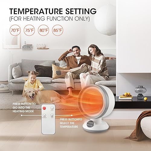 Miniatura 4 de Combo de ventilador de calentador 2 en 1, calentador de espacio portátil de 1500 W con termostato ajustable, ventilador de refrigeración eléctrico