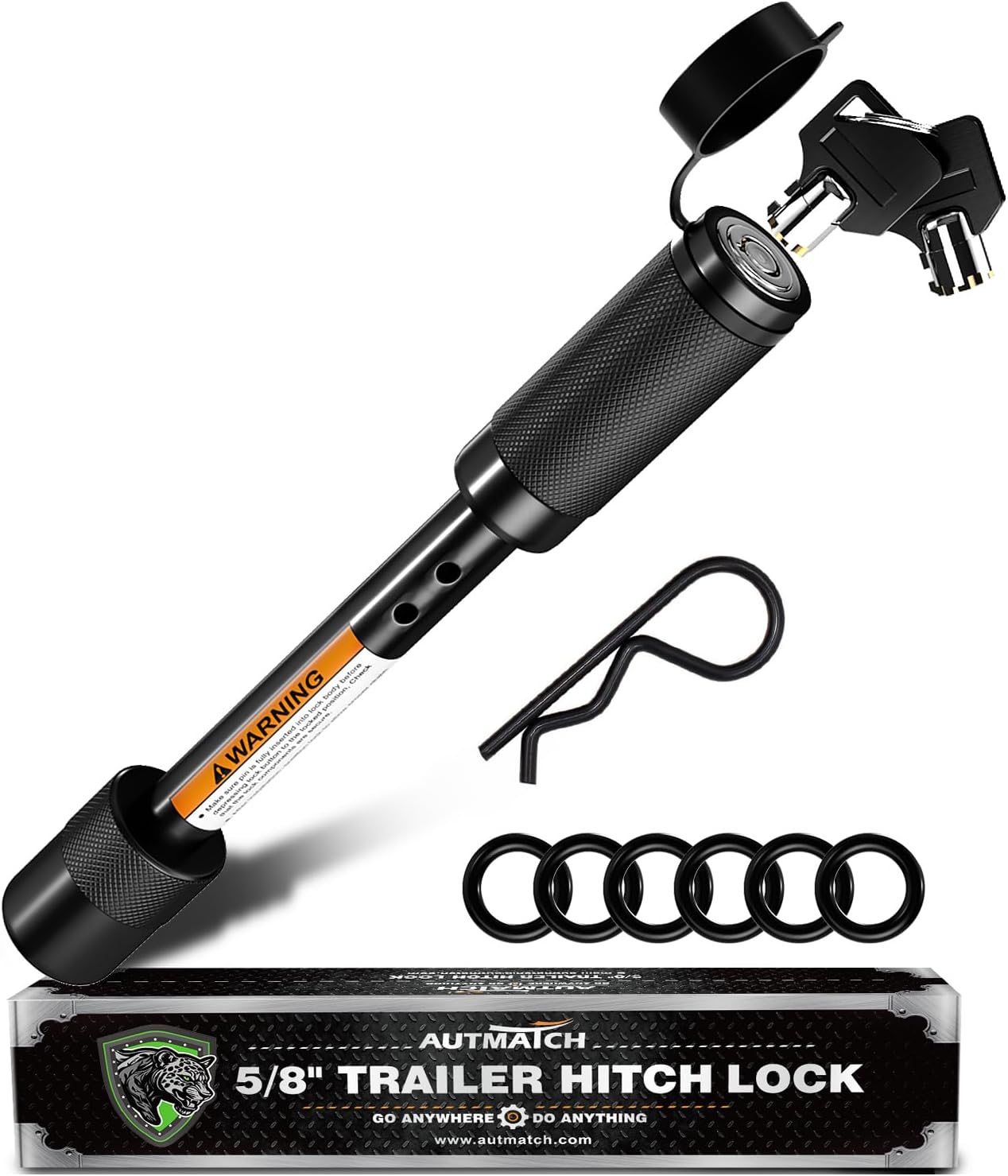 AUTMATCH Trailer Hitch Lock 5/8" - 4" Extra Long Span & Anti-Theft Hitch Locking Pin, Fits Class III IV V 2"-3.5" Receivers, Heavy Duty Towing Lock Pin for Jeep, Trailer, Truck, RV, Bike Rack, Black