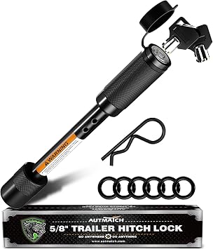 AUTMATCH Trailer Hitch Lock 5/8" - 3-1/2" Extra Long Span & Anti-Theft Hitch Locking Pin, Fits Class III IV 2"-2.5" Receivers, Heavy Duty Towing Lock Pin for Jeep, Trailer, Truck, RV, Bike, Black