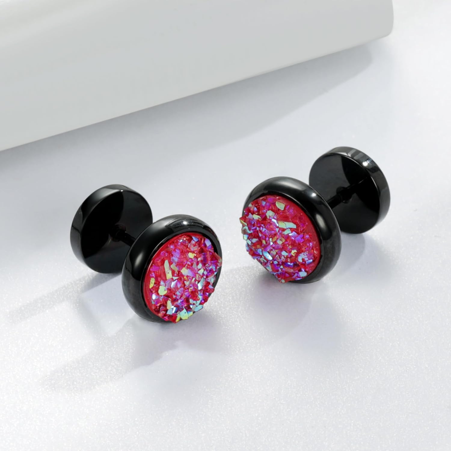 Surgical Stainless Steel Stud Earrings for Women Men Black Gold Plated Fluorescent Flat Back Hypoallergenic Earrings Suitable for Sensitive Ears