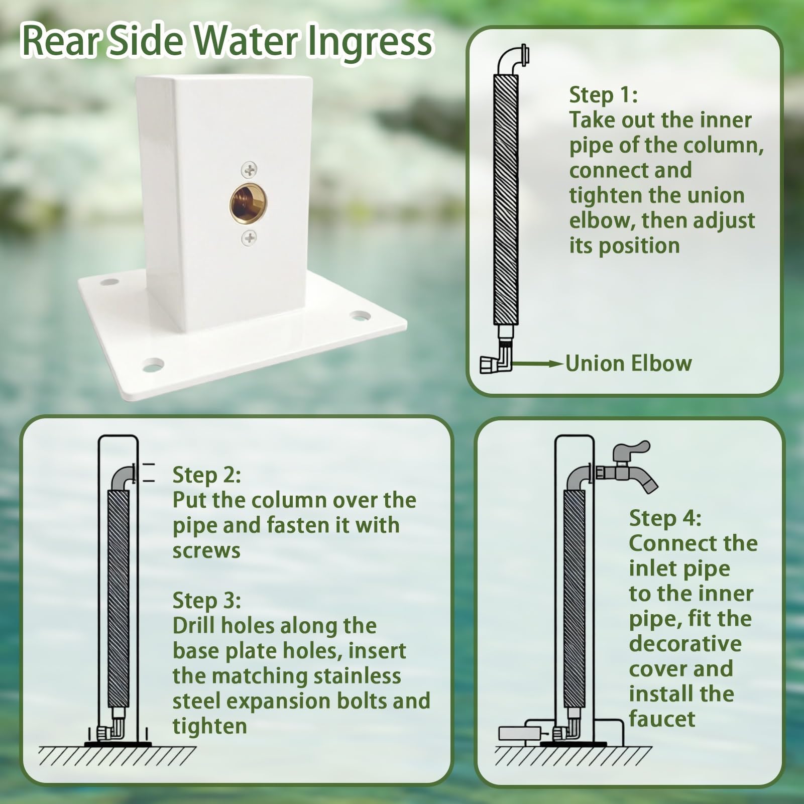 Columna De Agua De Jardín Independiente Cuadrada Blanca, Grifo para Exteriores Anticongelante 3 Salidas, Hidrante De Jardín, para Terraza Patio Césped Granja