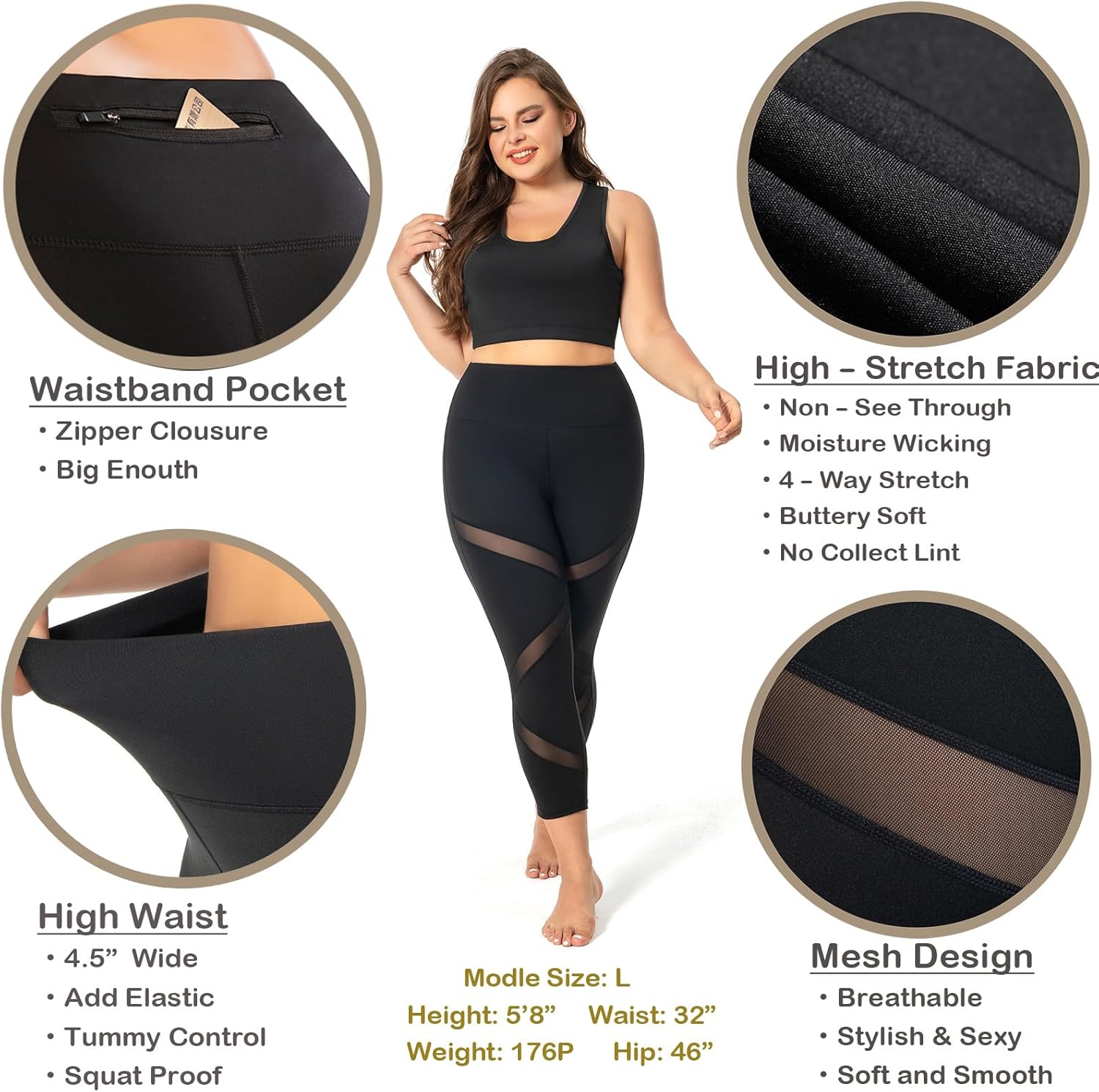 Plus Size Capri Leggings for Women with Pockets, Butt Lifting Yoga Pants Tummy Control, L-5XL Workout Leggings - Image 3